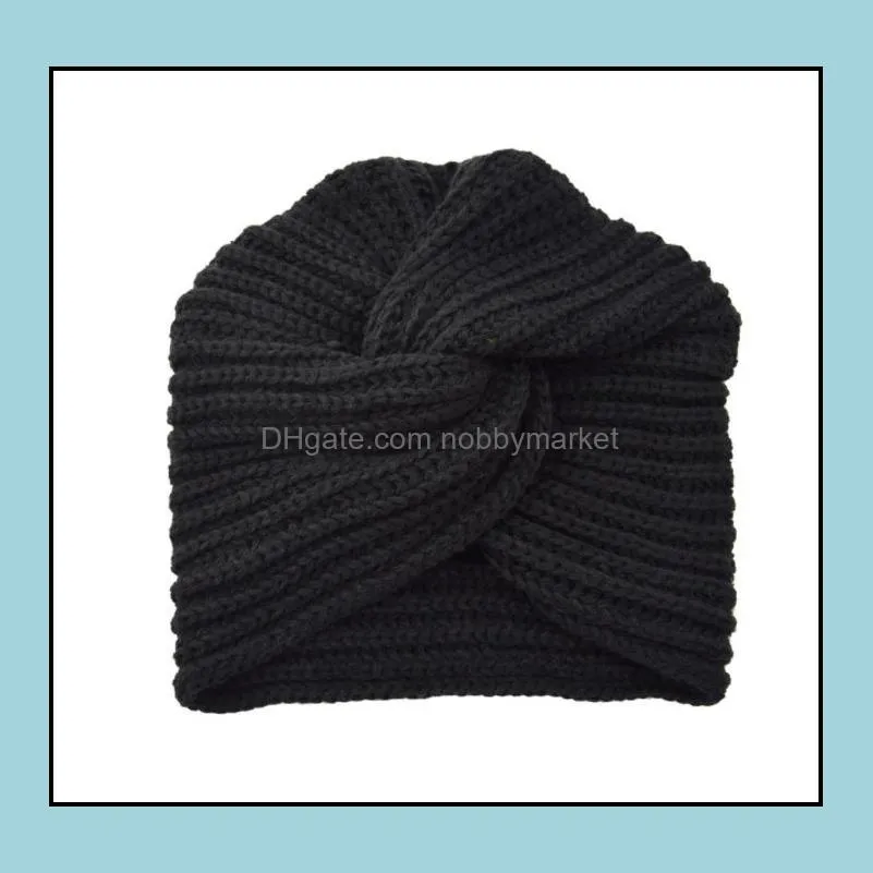 Winter Cap Knitted Turban Cross Women`s Winter Warm Knit Turban Cross Twist Hair Wrap Solid Casual Indian Crochet Skullies Beanies