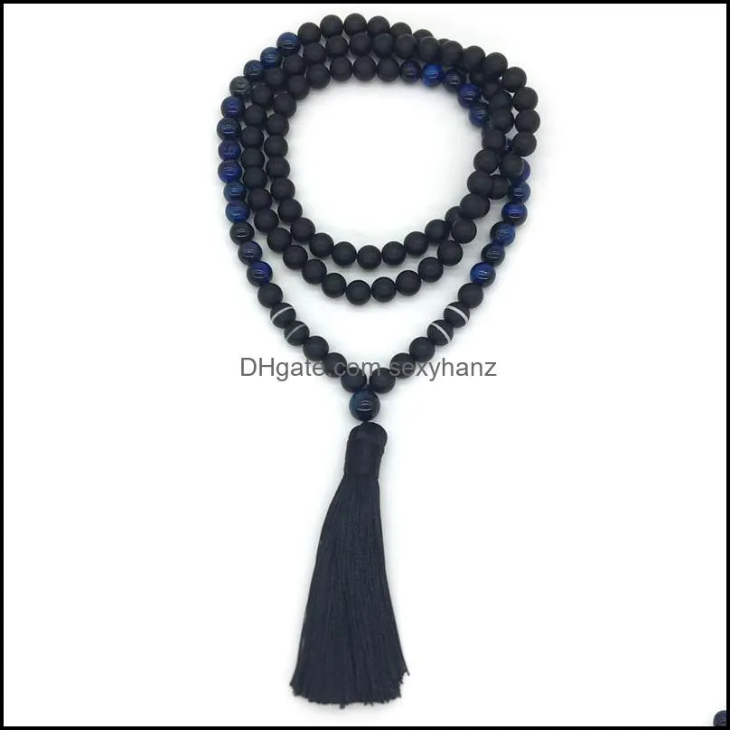 Pendant Necklaces 8mm Blue Tiger Eye , JapaMala Necklace, Namaste Yoga Jewelry, Chakra Stones Mala,Buddhist Mala Prayer Bead, 108