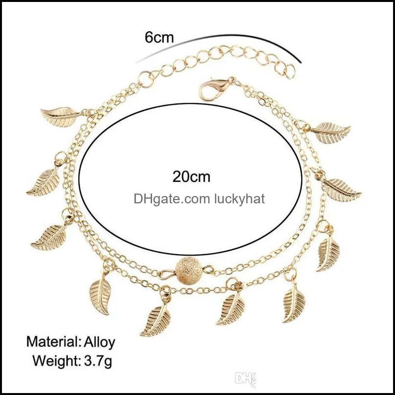 Fashion Women Leaf Charm Anklets Real Photos Gold Chain Ankle Bracelet Fashion 18k Gold Ankle Bracelets Foot Jewelry