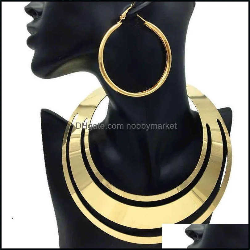 Factory Outlet Brand Bracelet Earring & Necklace Exaggerated metal Choker female Collar Set punk exaggerated