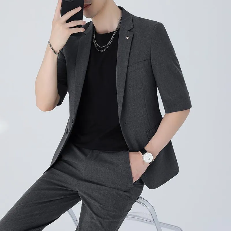 怒髪天怒髪天 メンズスーツブレザー21夏のミッドスリーブスーツツーピースビジネスカジュアルバケーションファッショントレンド 度付きレンズ込み アパレル メンズ服 Viskasprekybai Lt