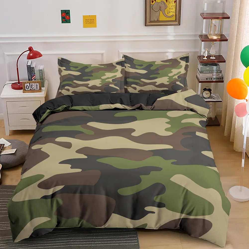 Hem Textil Cool Boy Girl Kid Vuxen Duver Cover Set Camouflage Bedding Set King Queen Twin Commanter täcker med örngott C0223