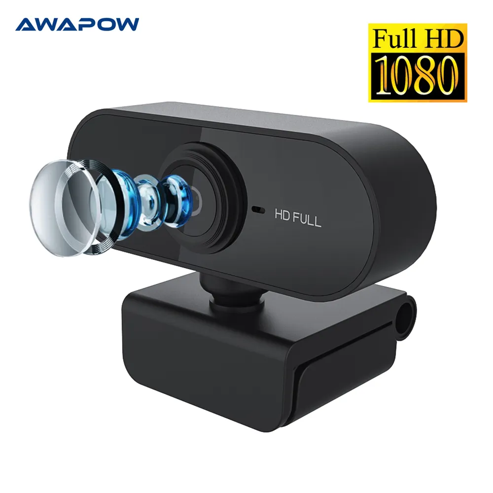 Awapow Webcam 1080P Full HD Web Cam Avec Microphone Rotatif PC Ordinateur YouTube Appel Vidéo Conférence USB 4K Caméra