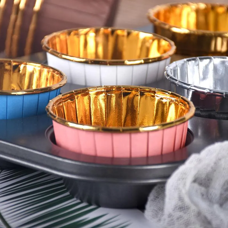 Muffin Paper Cases Cupcake Liners Packaging Silver Foil Wrappers Metallic Baking Cups for Wedding Christmas Party DH8587