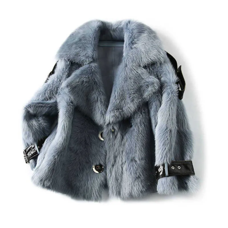 Long-sleeved Faux Fur Collar Jacket Winter Fashion All-match Rabbit Coat Luxury Long 210531