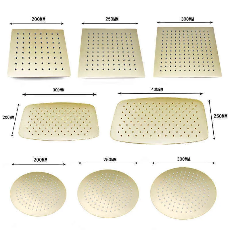 닦았 골드 레인 샤워 헤드 욕실 스테인레스 스틸 8/10/12/16 "인치 상단 샤워 헤드 벽 천장 마운트 샤워 암 H1209