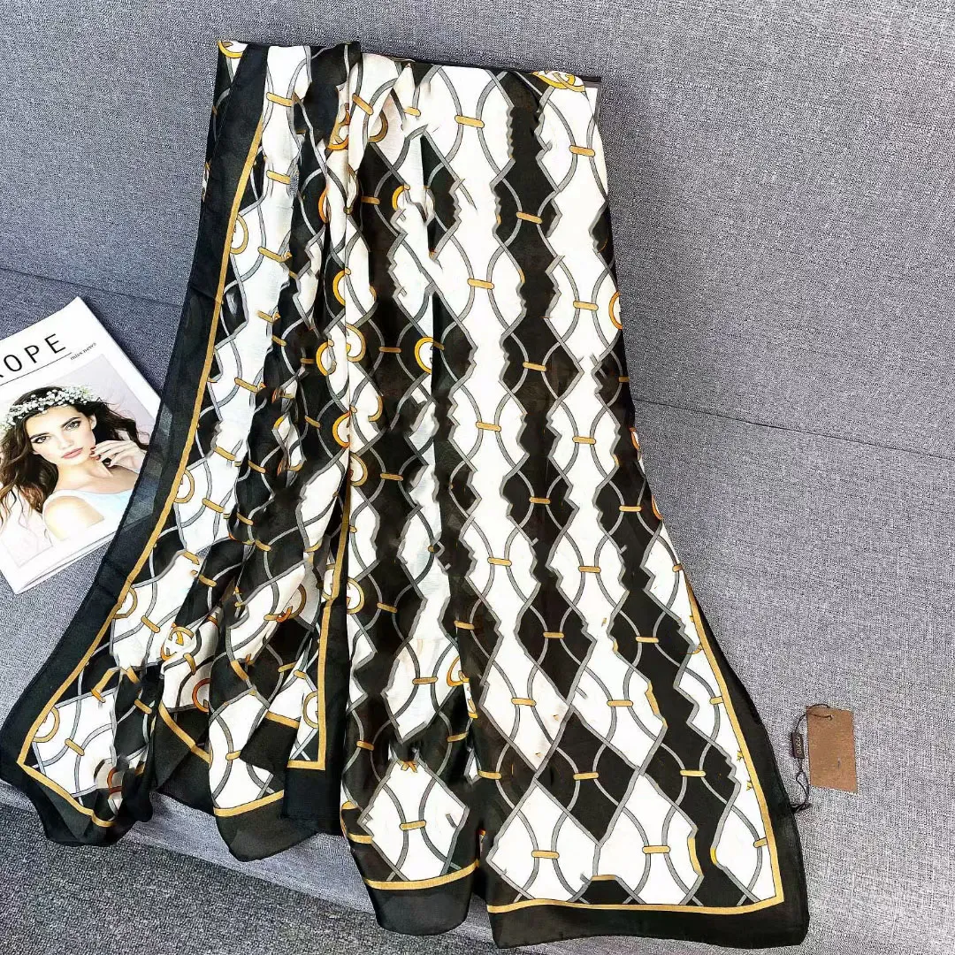 Wholesale-Top Qualtiy Size 180x90cm 100% Silk Scarfs Euro Brand French designers letter Pattern Printed Women Gift Silk Scarves no box