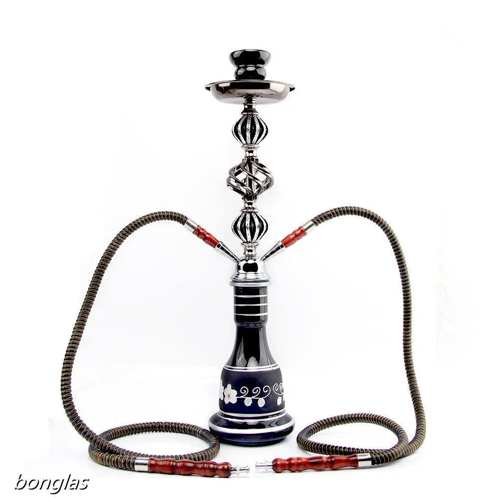 Wholesale Arabian Acrylic Hookah Set With Medium Hemp Double Tube Black