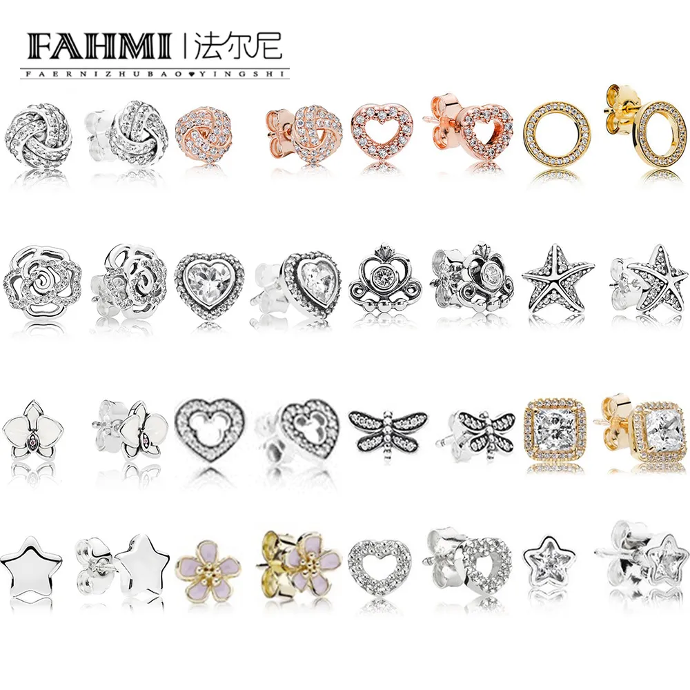 2020 FAHMI 100% 925 Sterling Silver Charm Gold Timeless Elegance Poder Studs Shine Forever Rose Captured Hearts Sparkling Love Knot
