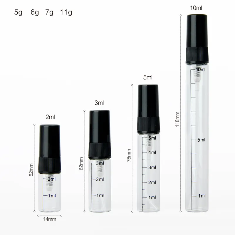 Empty 2ml 3ml 5ml 10ml Mini Perfume Bottle With Spray Atomizer Sample Glass Vials 2000pcs/lot