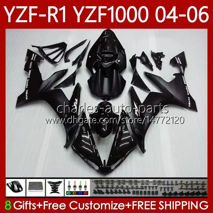 Motorfiets glanzende zwarte carrosserie voor Yamaha YZF-R1 YZF R 1 1000 cc 2004-2006 Bodys 89NO.1 YZF1000 YZF R1 1000CC YZFR1 04 05 06 YZF-1000 2004 2005 2006 OEM Fairing Kit