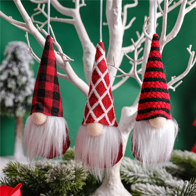 3 Sztuk / partia Choinkowe Wiszące Gnomy Ozdoby Ręcznie Pluszowe Santa Elf Doll Wisiorek Home Party Decorations Phjk2111