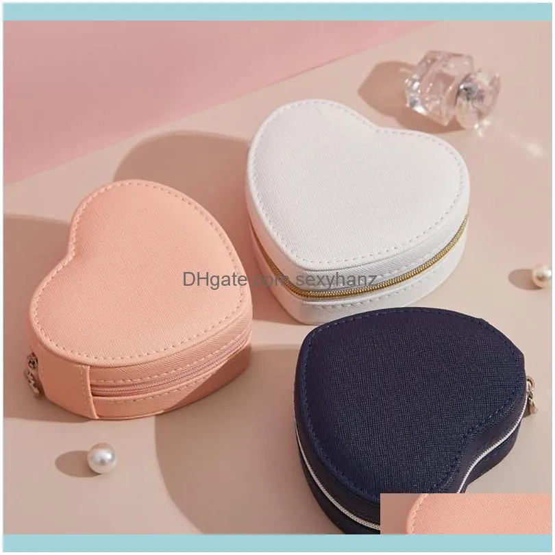 Heart Shape Portable Jewellery Box Travel Organizer Jewelry PU Leather Women Girls Traveling Jewelries Case Pouches, Bags