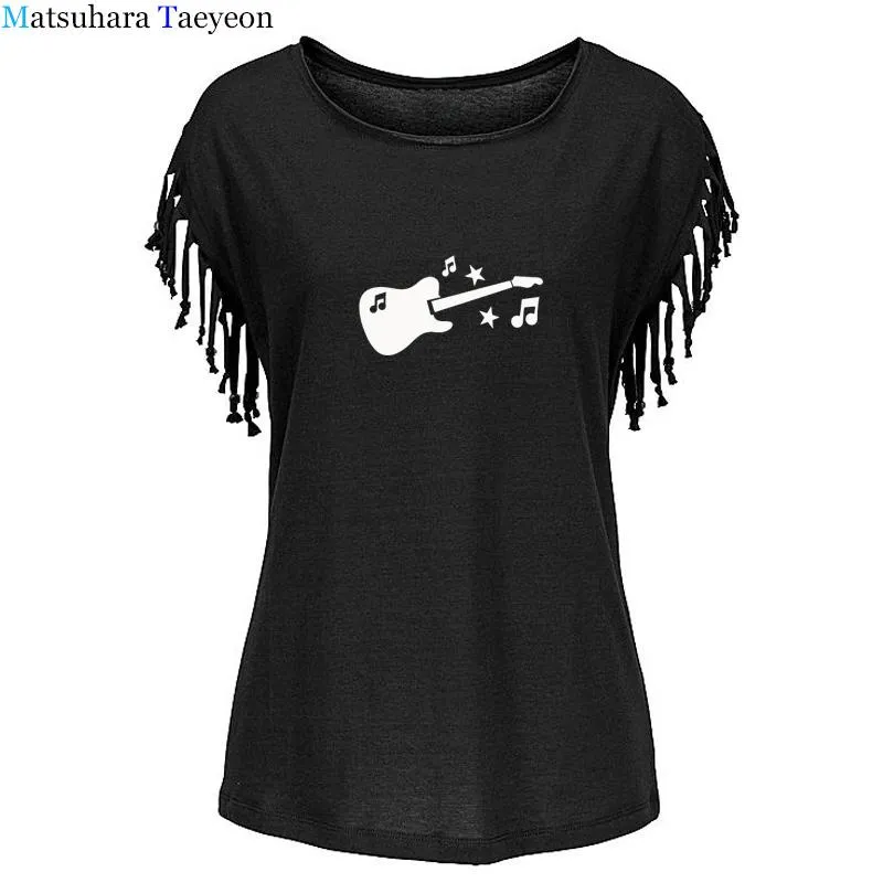 Women's T-Shirt Guitar Music Printed Women T Shirt Cotton Short Sleeve Femme Tops Woman 2021 Funny Graphic Casual Tee