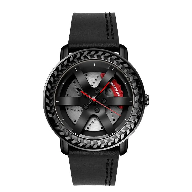 Wristwatches Top Marka Zegarek Męski Moda Casual Casual Car Wheel Dial Skórzany Zegarek Dla Mężczyzn Wodoodporny Ruch Kwarcowy Student Student Wristwatch