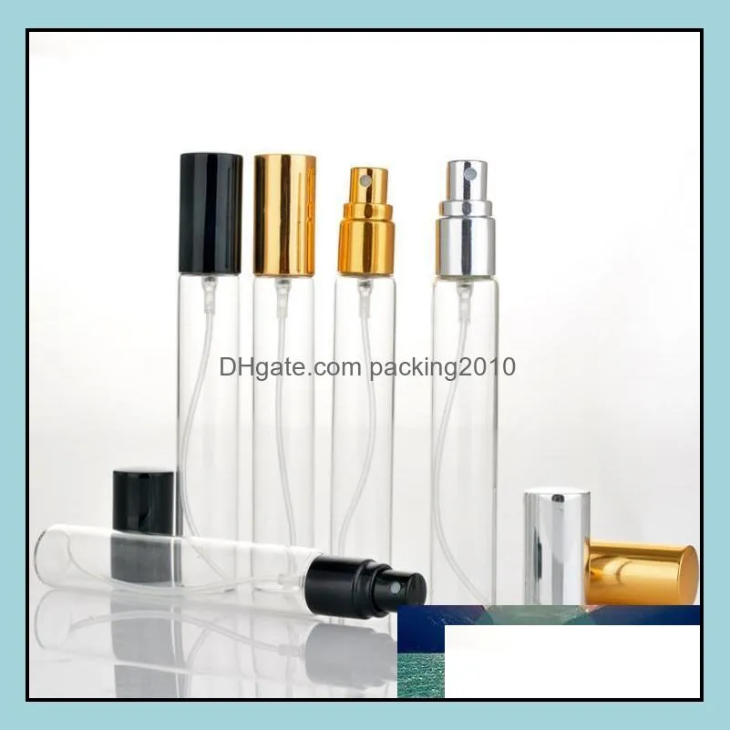 Packing Office School Business Industrial Market Mini per prov 15 ml Glass Travel Tom spray Atomizer flaskor med Black Gold Sier Cap o