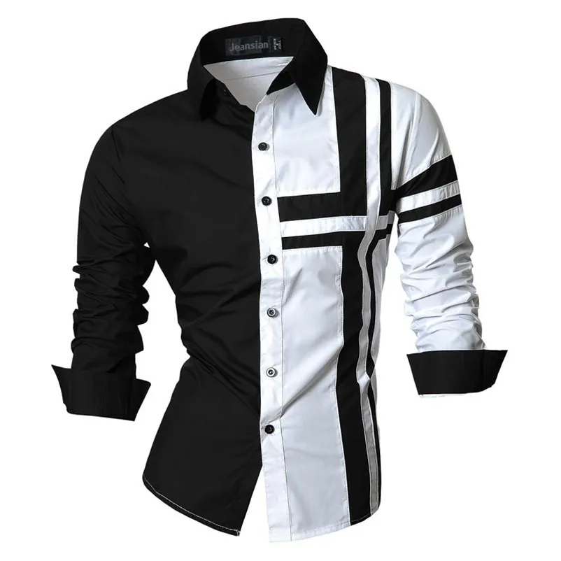 Camisas de vestido masculino jeansianos Casual elegante manga longa designer Botão para baixo Slim Fit Z014 Branco 210708
