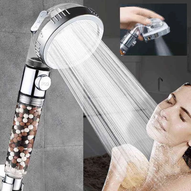 Zhangji alta pressão 3 modos ajustável chuveiro cabeça economia spa tourmaline filtro botão botão botão spray bico H1209