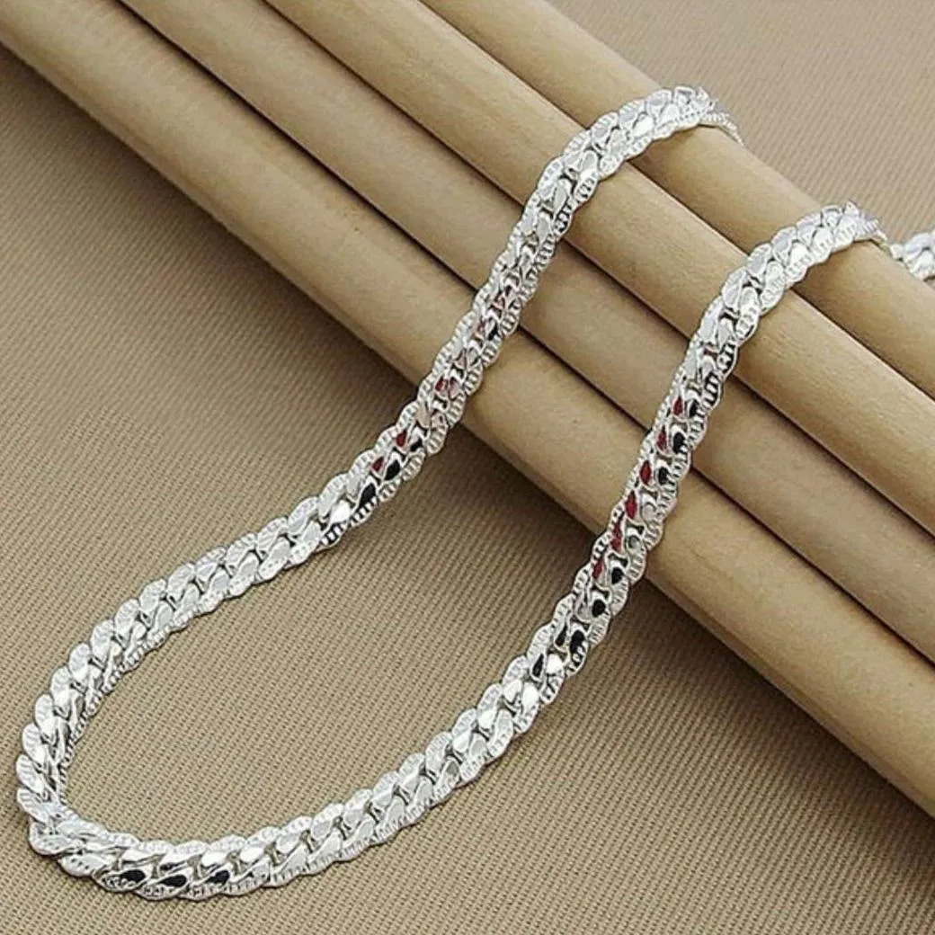 925 Sterling Silver Chain Necklace 5mm Full Sideways Cuban Link Necklace for Woman Men Fashion Wedding Engagement Jewelry317H