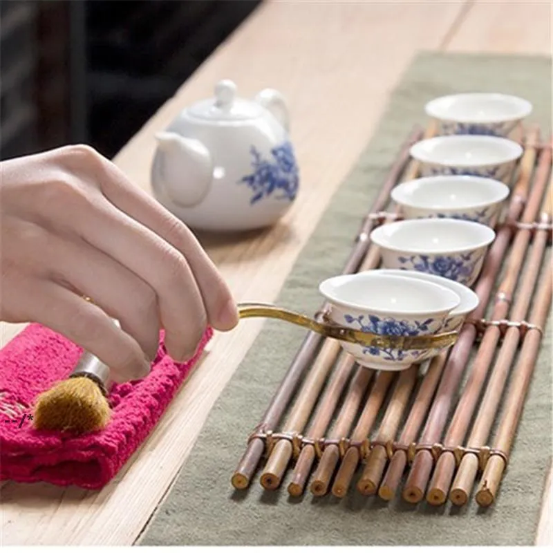 Servizio da tè in bambù naturale Cerimonia Gentlemen Set da vassoio da tè Accessori da cerimonia Clip da tè Cucchiaino Strumento JJE9473
