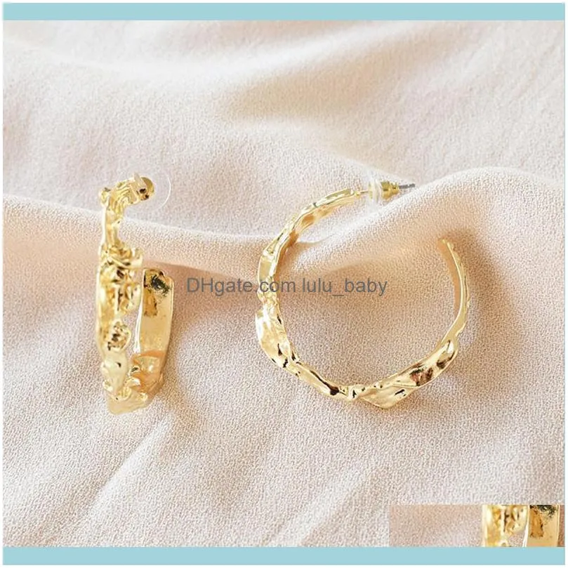 Fashion Gold Metal Abstract Irregular Big Hoop Earrings Open Round Geometric Circle Minimalist For Women Party & Huggie