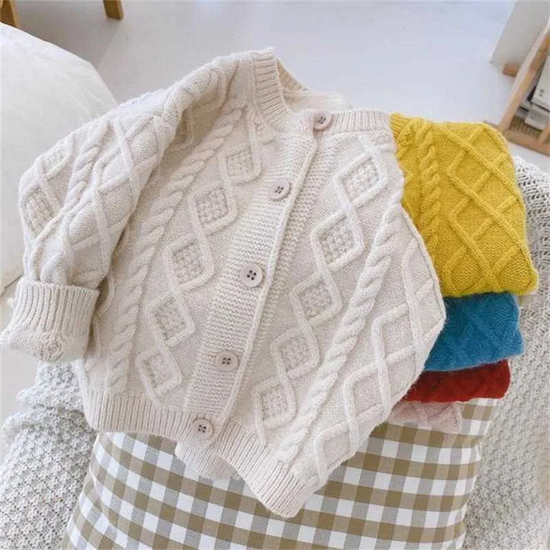 Autumn Winter Kids Baby Girls And Boys Full Sleeve Single Breasted Solid Knit Cardigan Coat Toddler Children's Sweater 6M-5Y 211106