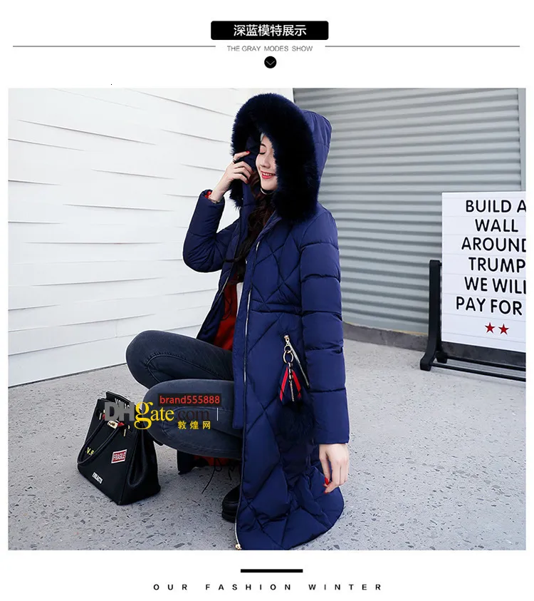 Big fur winter coat thickened parka women stitching slim long winter coat down cotton ladies down parka down jacket women