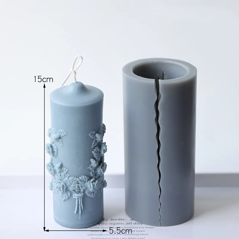 15x5.5 cm grote siliconen gesneden kolom pijler kaars mallen cilindrische schimmel vintage bloemen DIY geurende kaarsen maken schimmel
