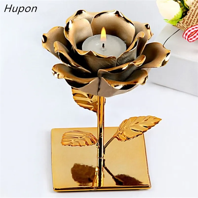 Nordic Gold Plated Rose Flowers Candle Holders Candlestick Romantic