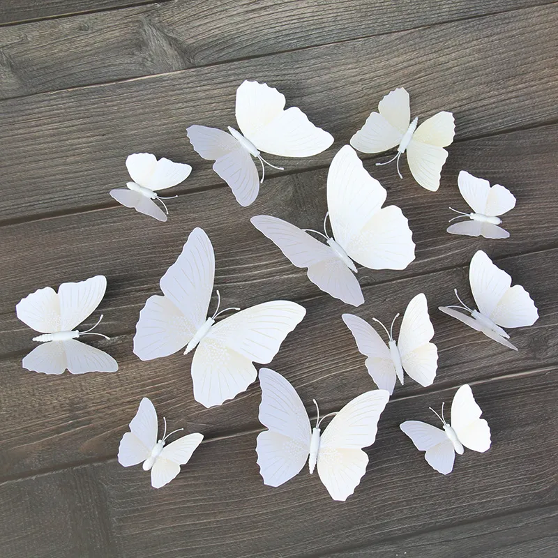 Butterfly Wall Stickers Kreativa fjärilar med heminredning Barnrum Dekoration Konst 12st 3d Vit