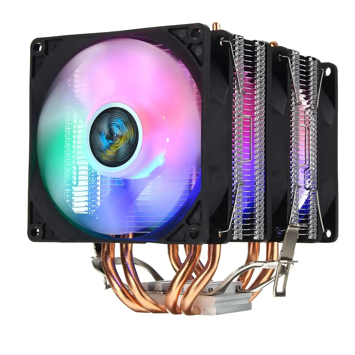 Ventilateurs triples à 3 broches Quatre caloducs en cuivre Lumière LED colorée Ventilateur de refroidissement CPU Refroidisseur Radiateur pour Intel AMD