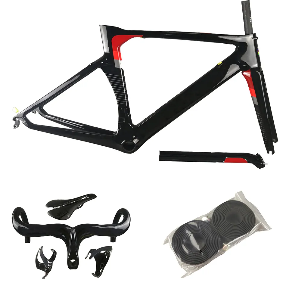 Carbon Fiber Road Bike Frameset With Handlebar, Saddle, And Carbon