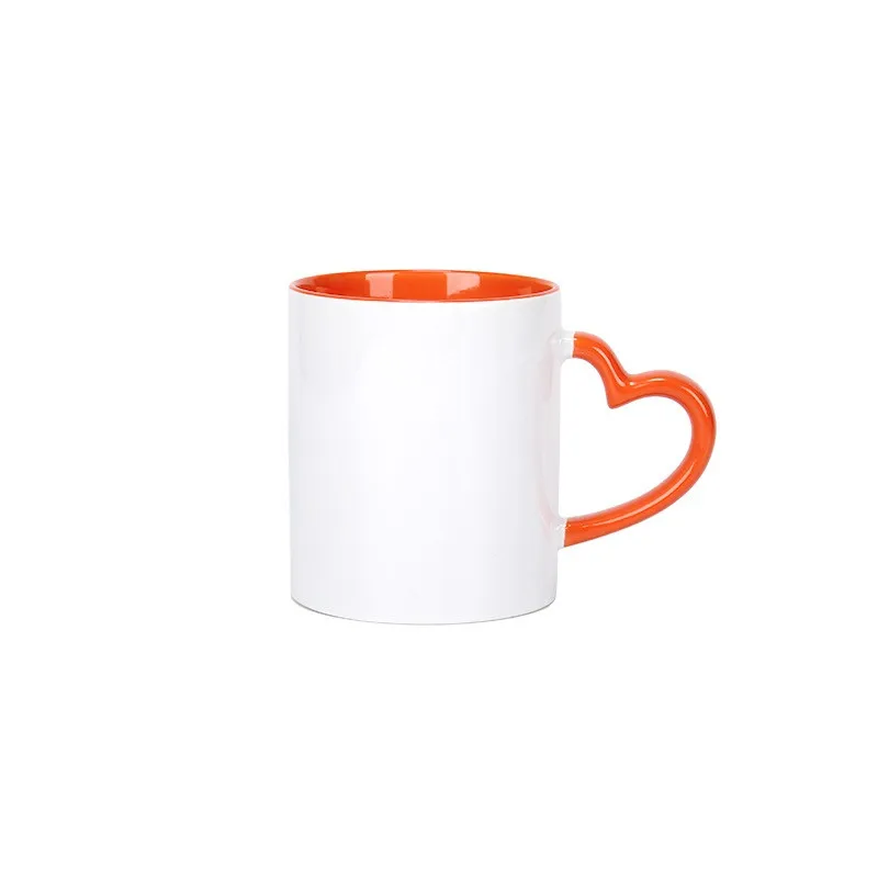 Blank Sublimation 11oz Ceramic Mug With Heart Handle 320ml White Ceramic Cups With Colorful Inner Coating Special Water Cup Keramische Mok Met Hartvormig Handvat