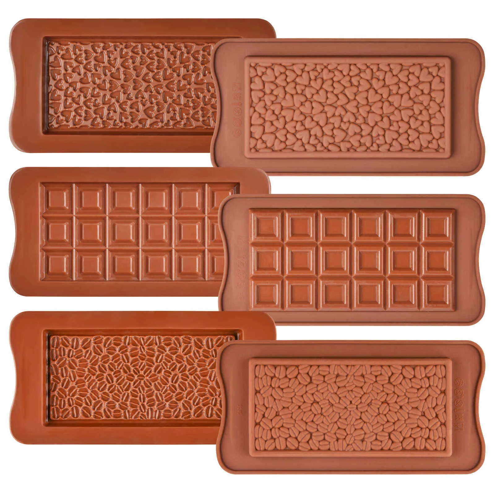 Silikolove 3pcs / lot hjärta-kaffebönor formad 3d chokladformar silikon bakeware set non-stick handgjorda tårta dekorativa verktyg 211110