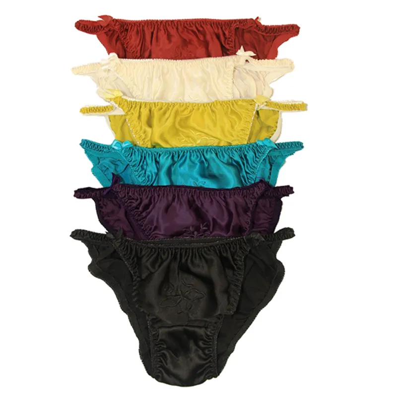 Natural Silk Women's String Bikinis Panties W Cotton Crotch Economic Pack of 6 US S M L XL XXL299I