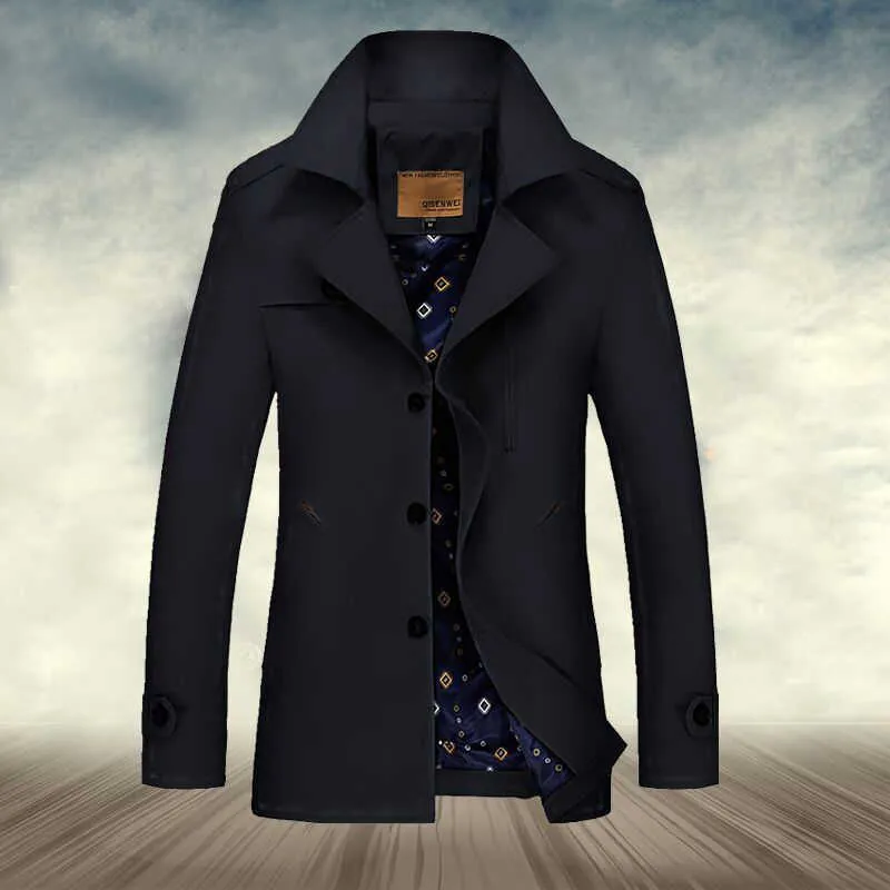 Ruelk outono casual masculina casacos cor sólida cor de comprimento médio de negócios cavalheiro lapel windbreaker jaqueta masculino 211011