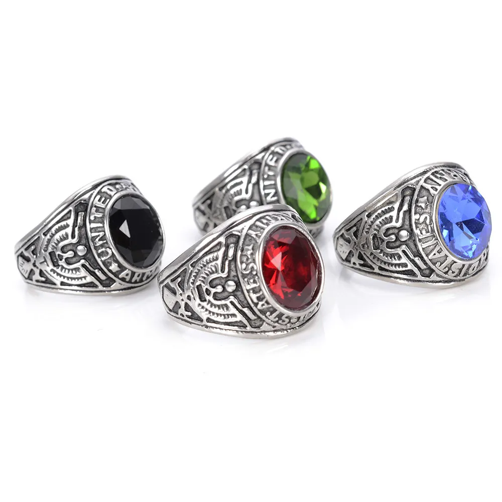 Punk Vintage Ringe Größe 7-11 12 13 Edelstahl US Soldat Armee Grün Blau Schwarz Edelstein Fingerring für Männer Frauen Großhandel