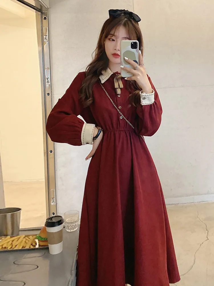 Plus Size Vintage Dresses Winter Long Sleeve Elegant Dress Female Casual Party One Piece Korean Women 2024