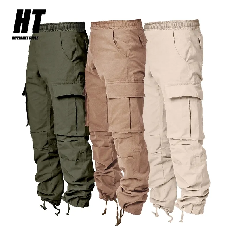 Erkekler Çok Cep Kargo Pantolon Joggers Sweatpants Askeri Moda Kravat Ayak Elastik Bel Rahat Pantolon Erkek Ince Harem 210715