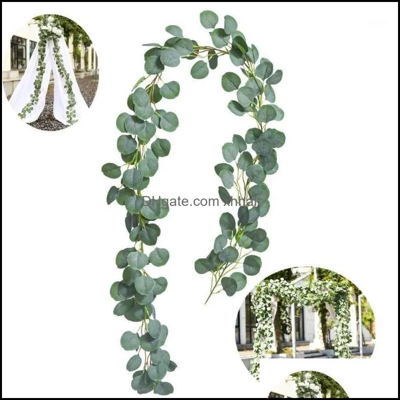 Dekorativa Blommor Kransar Festliga Tillbehör Hem Gardensimation Cane Eucalyptus Globus Leaf Rattan Wedding Party Background Wall Decoratio