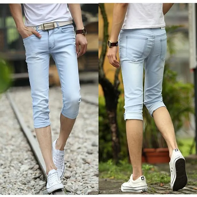 DHgate.com:Mens Dark Grey Denim Capri Jeans Casual Slim Fit Stretch Skinny  Pants for 2024 Summer Hip Hop Students Fashion:Apparel