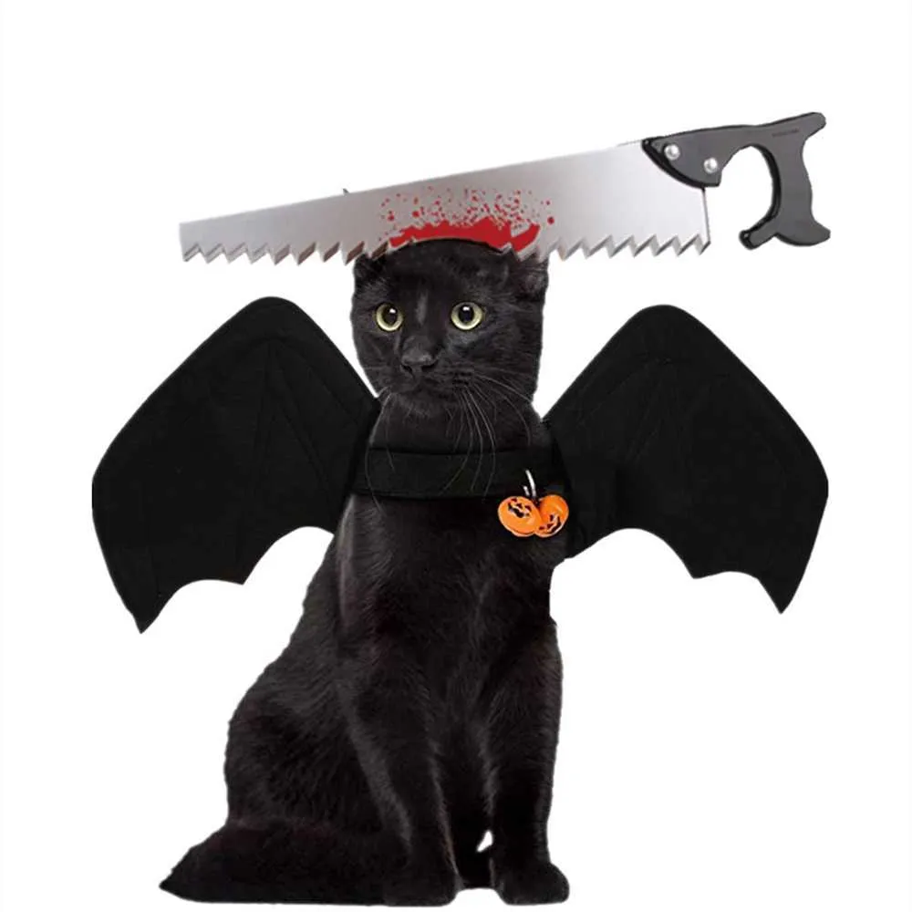 Ornements de chat chauve-souris, couvre-chef de scie amusant, ailes rétractables, vêtements d'halloween pour chien, Costumes de Cosplay