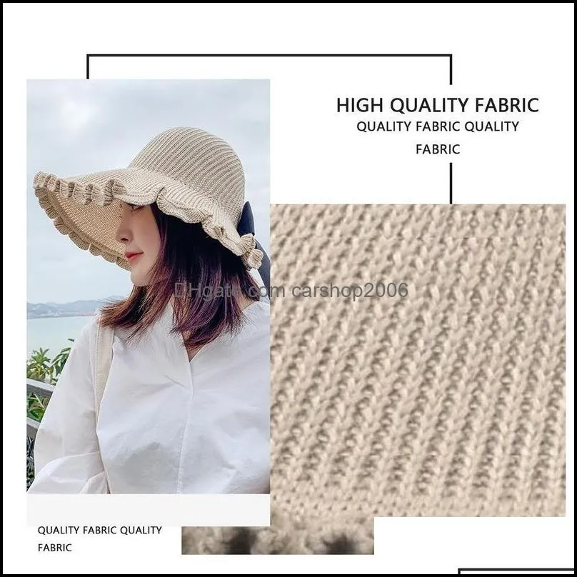 Wide Brim Hats Summer For Women Raffia Knitted Breathable Foldable Sun Hat With Bow Protection Sunshade Ruffle Beach Cap Travel