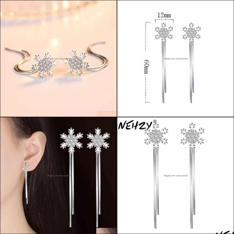 Nehzy 925 Sterling Silver New Jewelry New Woman Fashion Snowflake Hanging Style Exaggerated in the Long Female Drop Earrings