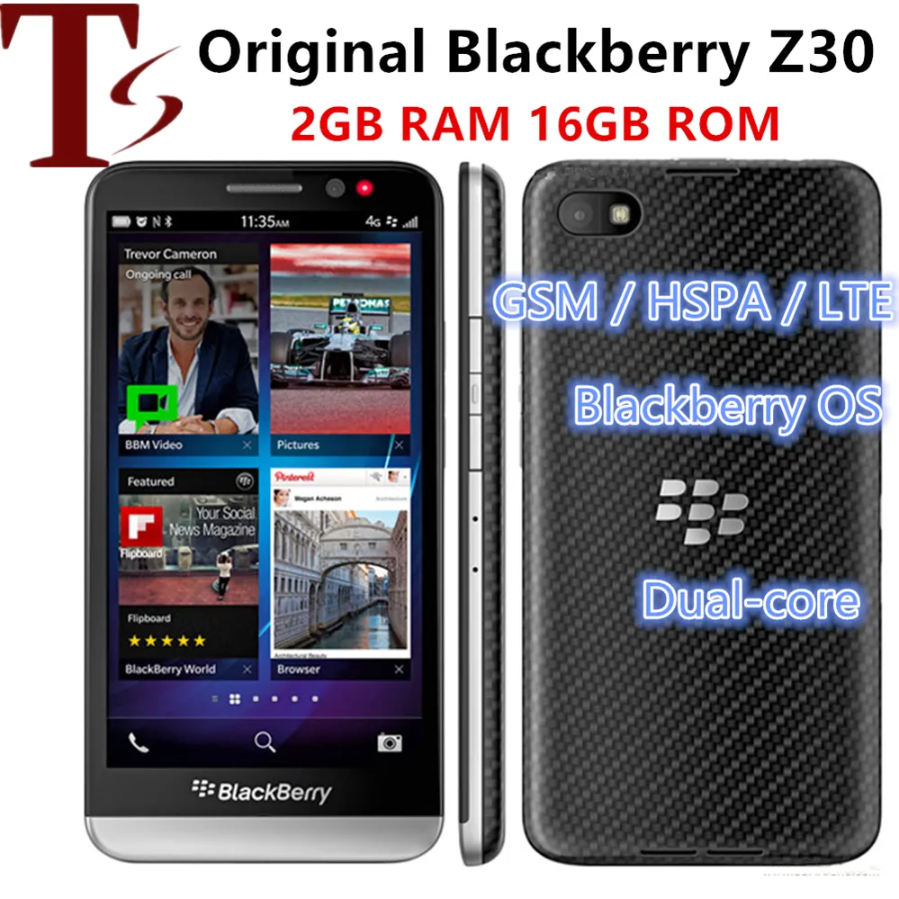 Blackberry originale Z30 5.0 pollici BlackBerryos Phones Qualcomm MSM8960T Pro 3G Smartphone 2GB / 16 GB 8MP Telefono cellulare ristrutturato
