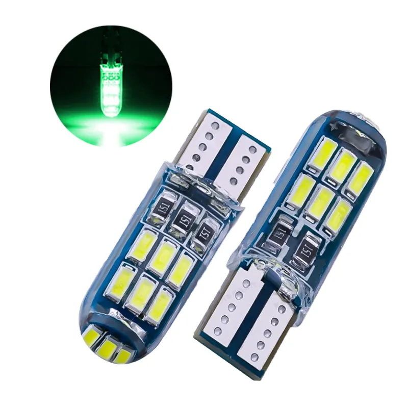50Pcs/Lot Green Silicone Bulb T10 W5W 4014 15SMD LED Canbus Error Free Car Bulbs 168 194 2825 Clearance Lamps License Plate Lights 12V