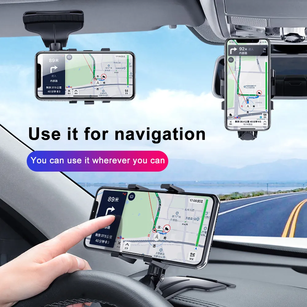 Acheter Support de téléphone pour tableau de bord de voiture HUD rotatif à  360 °, support de Navigation GPS, rétroviseur, pare-soleil de voiture, Clip  de montage