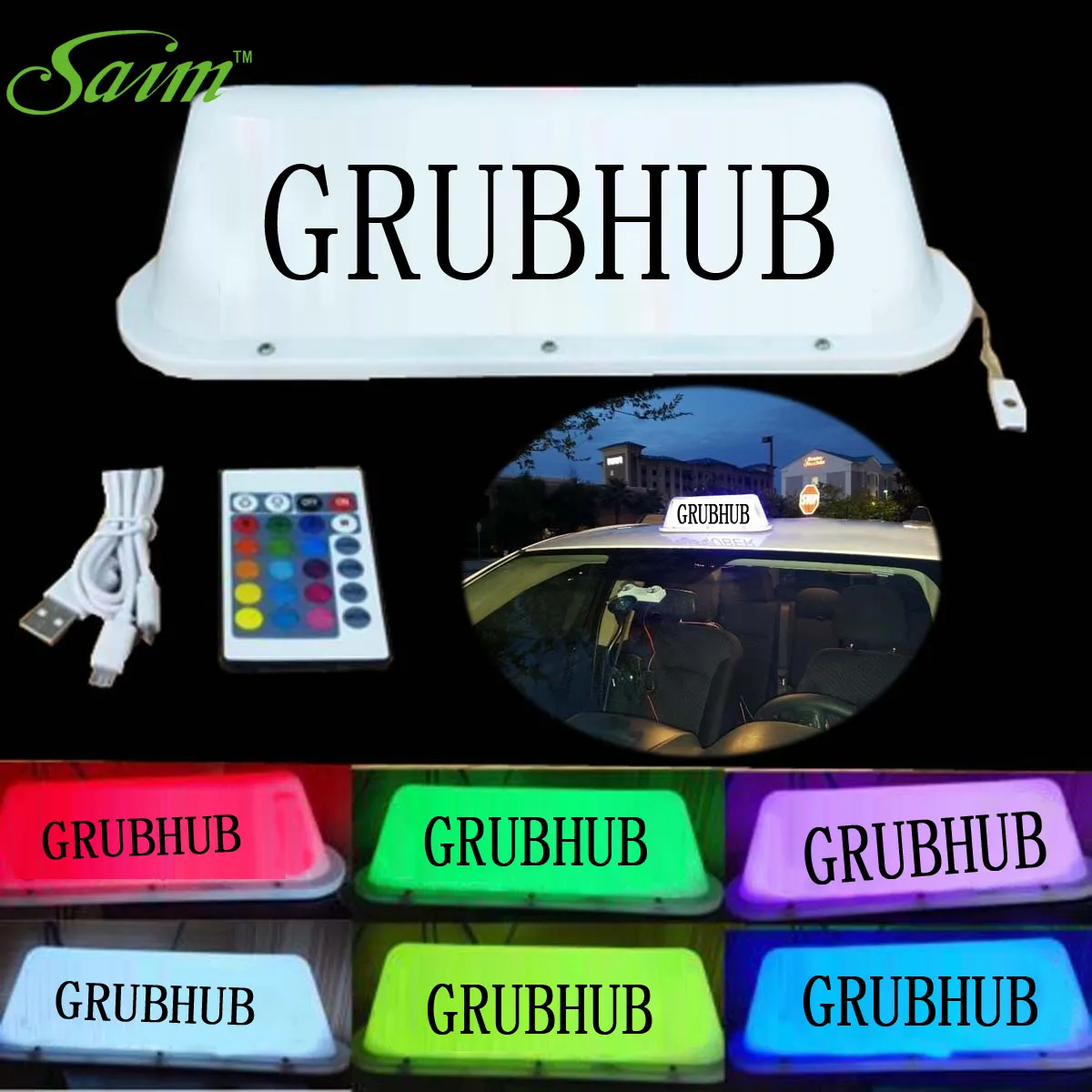 GrubhubタクシートップライトLEDカーステッカールーフ明るい光るロゴドライバーのワイヤレスサイン