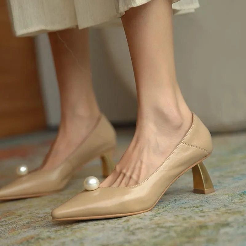 Dress Shoes Golden Heel Design Soft Genuine Leather High Heels Pointed Toe Fashion Sexy Women Party Wedding
