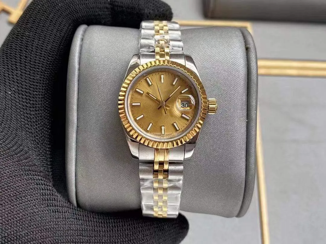 Hermosa Moda De Alta Calidad Oro Rosa Reloj De Vestir Para Mujer 28 Mm Mecanico Automatico Relojes Para Mujer Correa De Acero Inoxidable Pulsera Reloj De Pulsera Caja Bolsas Anillo Regalo De